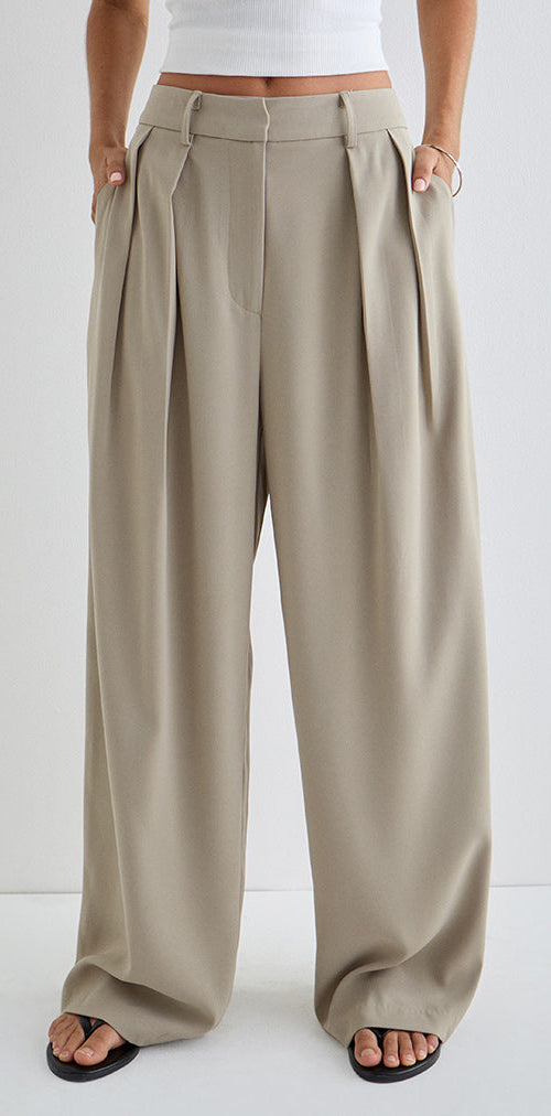 Image de Nala Pantalon à plis larges en taupe Tailoring