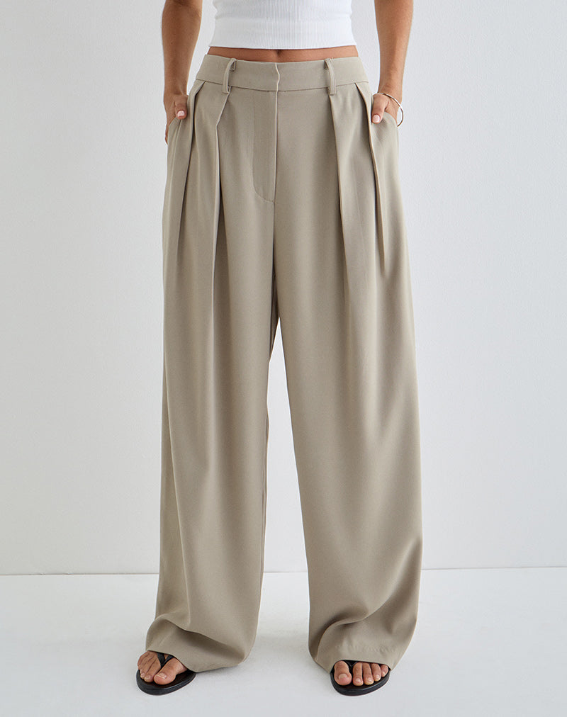 Image de Nala Pantalon à plis larges en taupe Tailoring