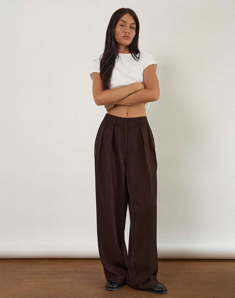 Image du pantalon à plis larges Nala en chocolat amer