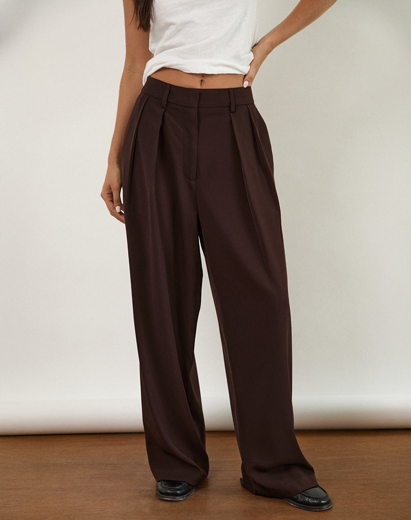 Pantalon à plis larges Nala, chocolat amer