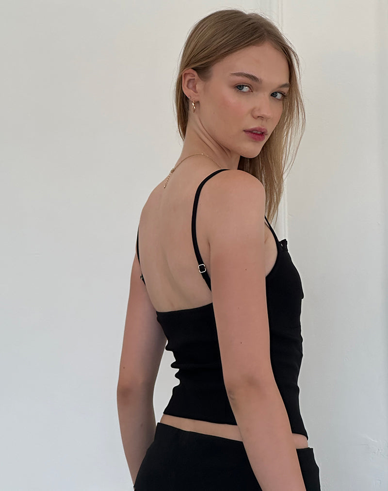 Image de Nalanie Chiffon Frill Cami Top in Black