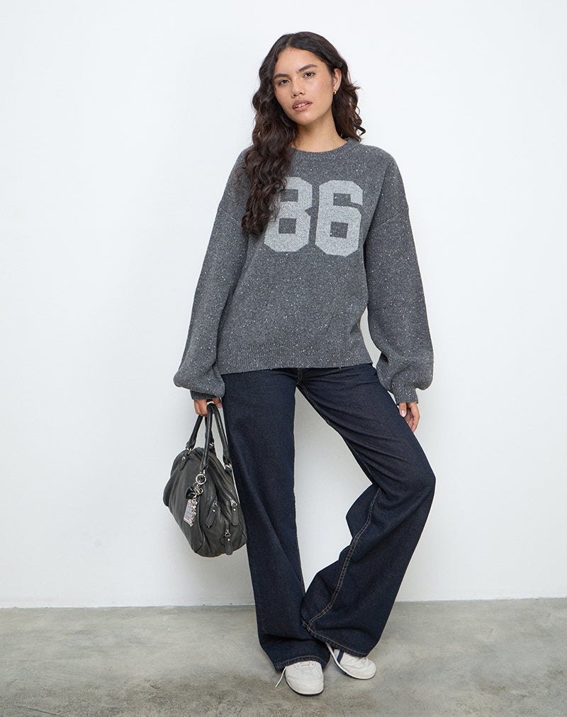 Pull Namari en tricot gris avec motif 86