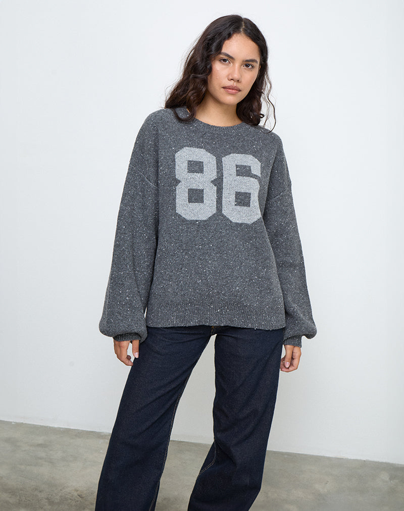 Pull Namari en tricot gris avec motif 86