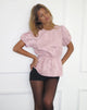Image de Nambi Short Sleeve Top in Satin Jacquard Baby Pink