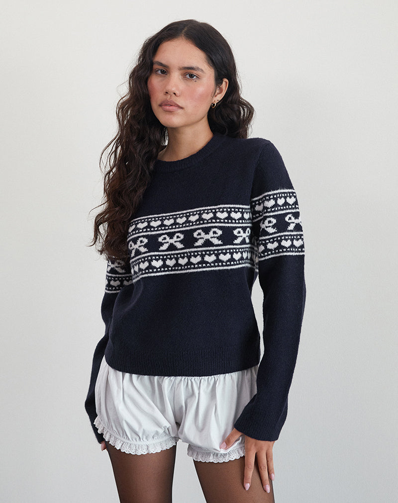 Image de Namirta Jumper tricoté en Peacoat avec nœud Fairisle