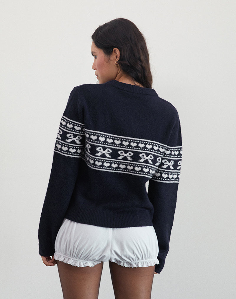 Image de Namirta Jumper tricoté en Peacoat avec nœud Fairisle