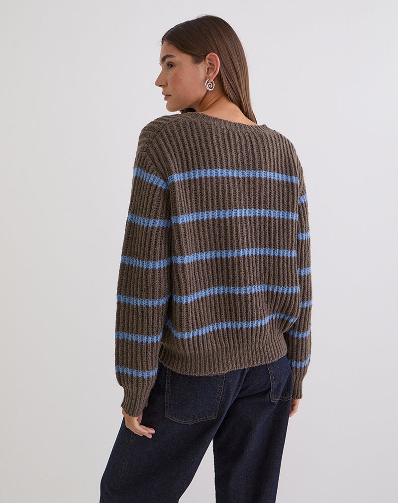 Image du pull Namirta marron à rayures bleues