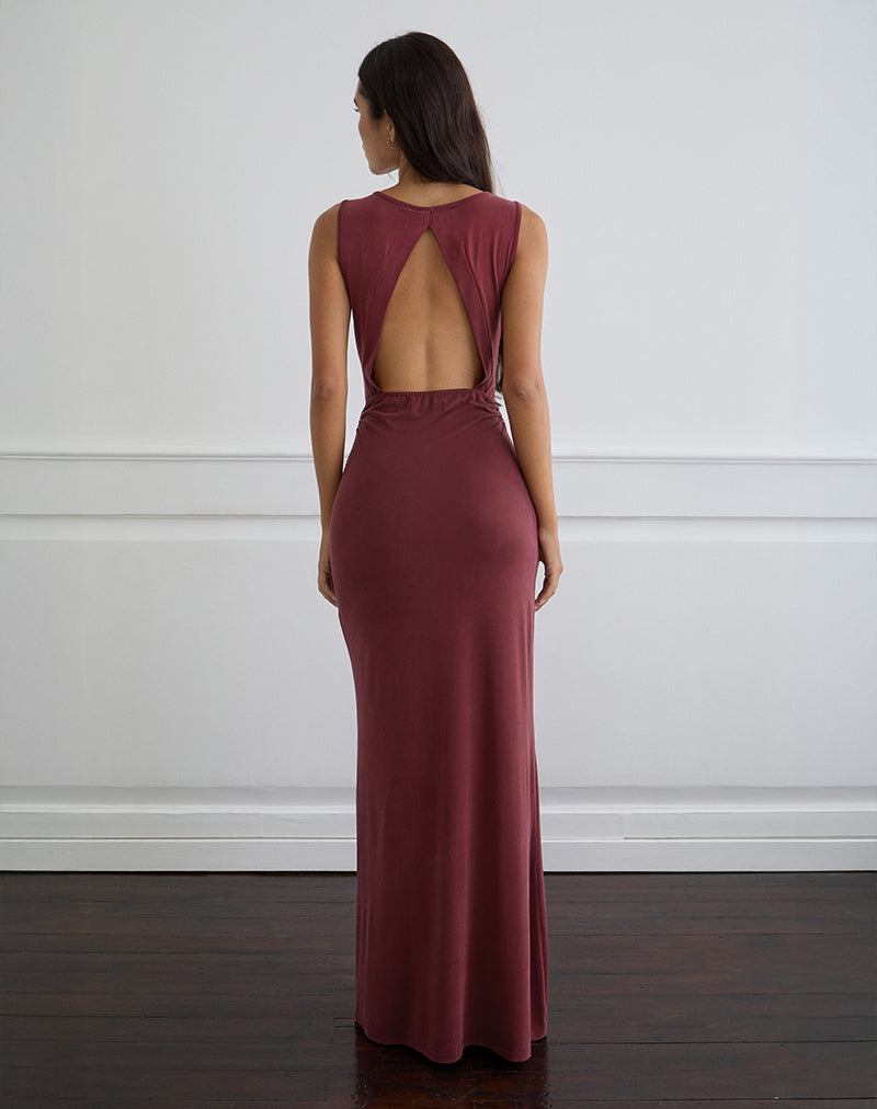 Image of Namra Cowl Neck Maxi Dress in Cupro Burgundy