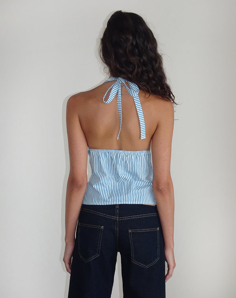 Image de Nandu Top in Poplin Blue Small Vertical Stripe