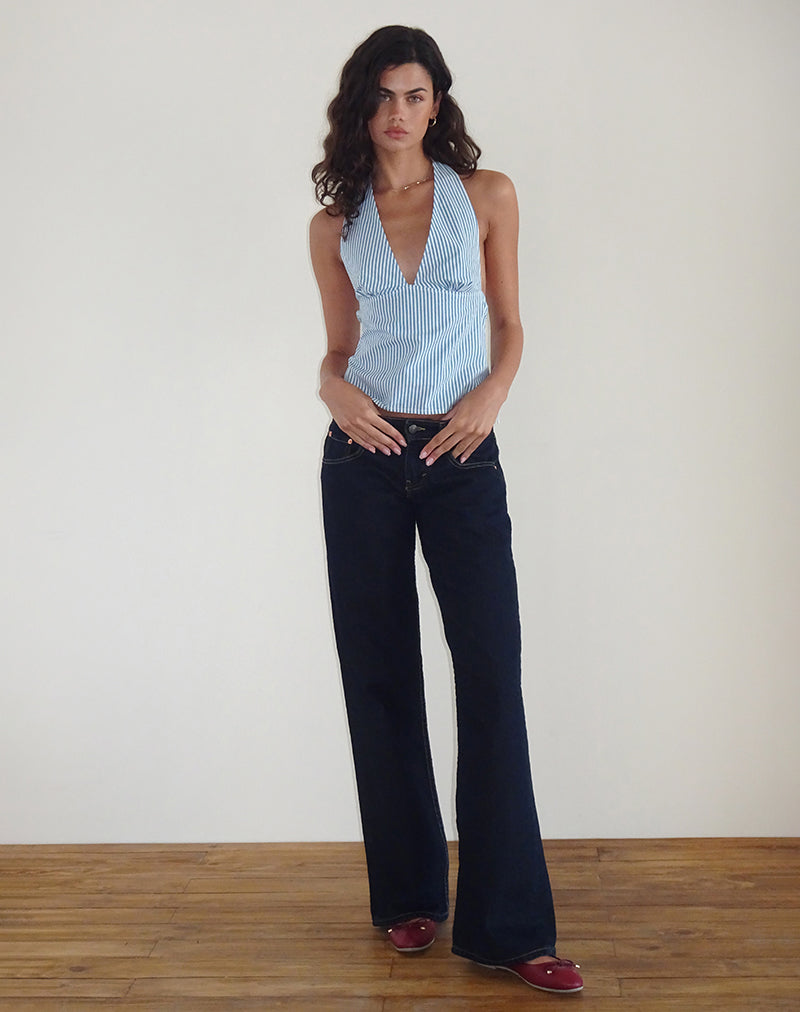 Image de Nandu Top in Poplin Blue Small Vertical Stripe