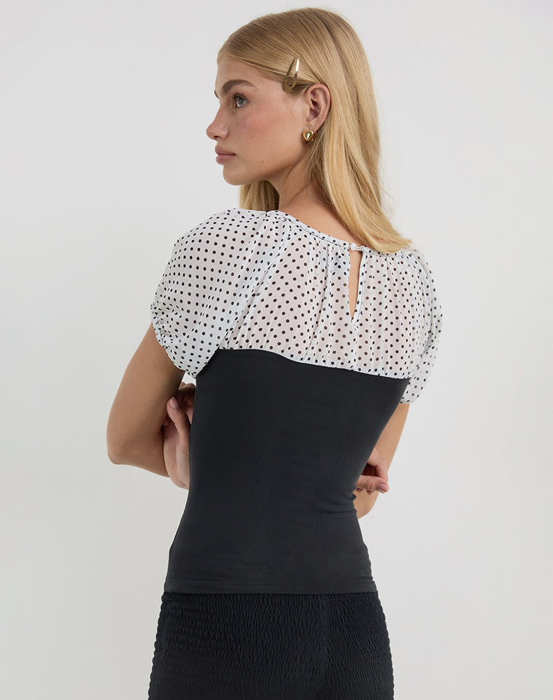 Image de Naria Top in Chiffon White Basic Polka Black