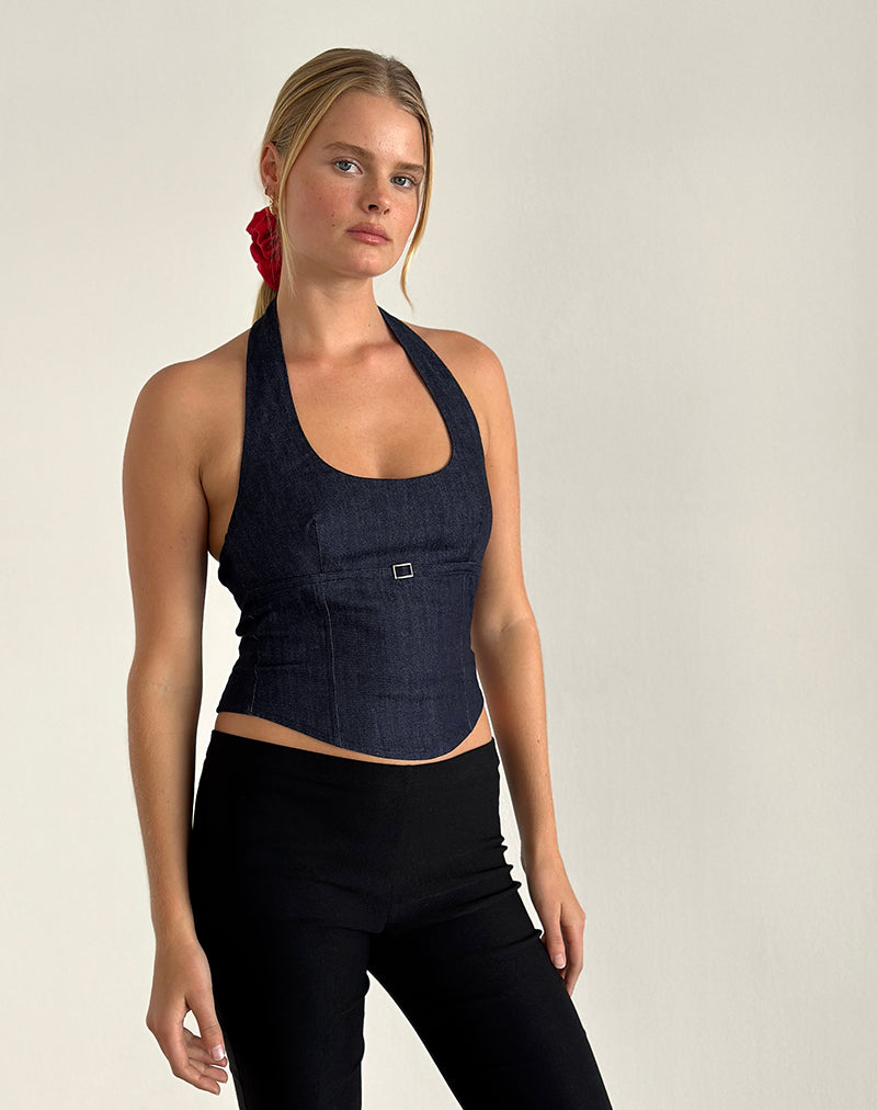 Image de Nasya Halterneck Top in Chambray Indigo