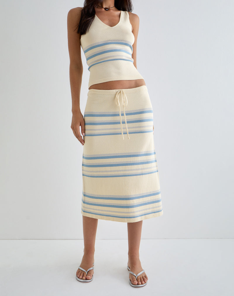 Jupe midi Amalia, crème avec rayures bleues et grises