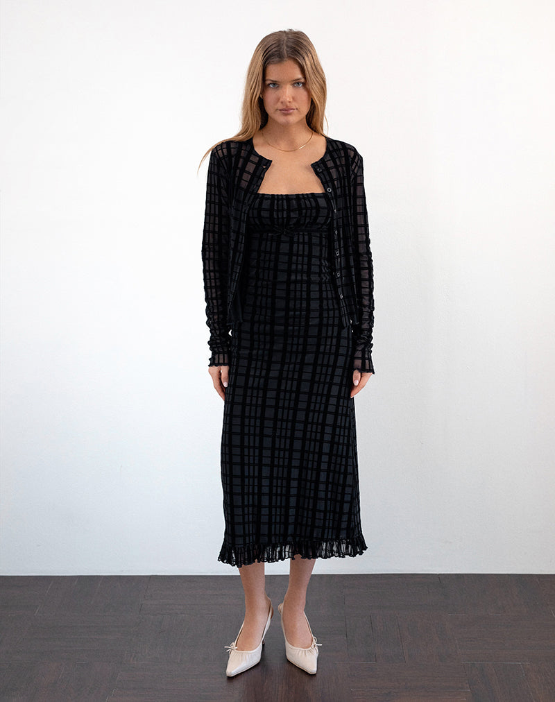 Nateda Dress in Tonal Check Flock Black (robe à carreaux ton sur ton)