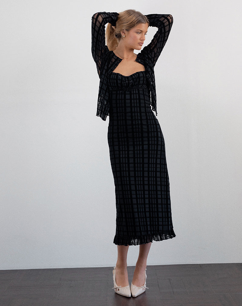 Image of Nateda Dress in Tonal Check Flock Black (Robe à carreaux ton sur ton)