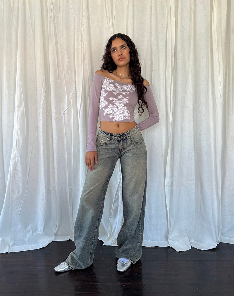 Image de Nauby Long Sleeve Bardot Top in Light Mauve Floral Lace