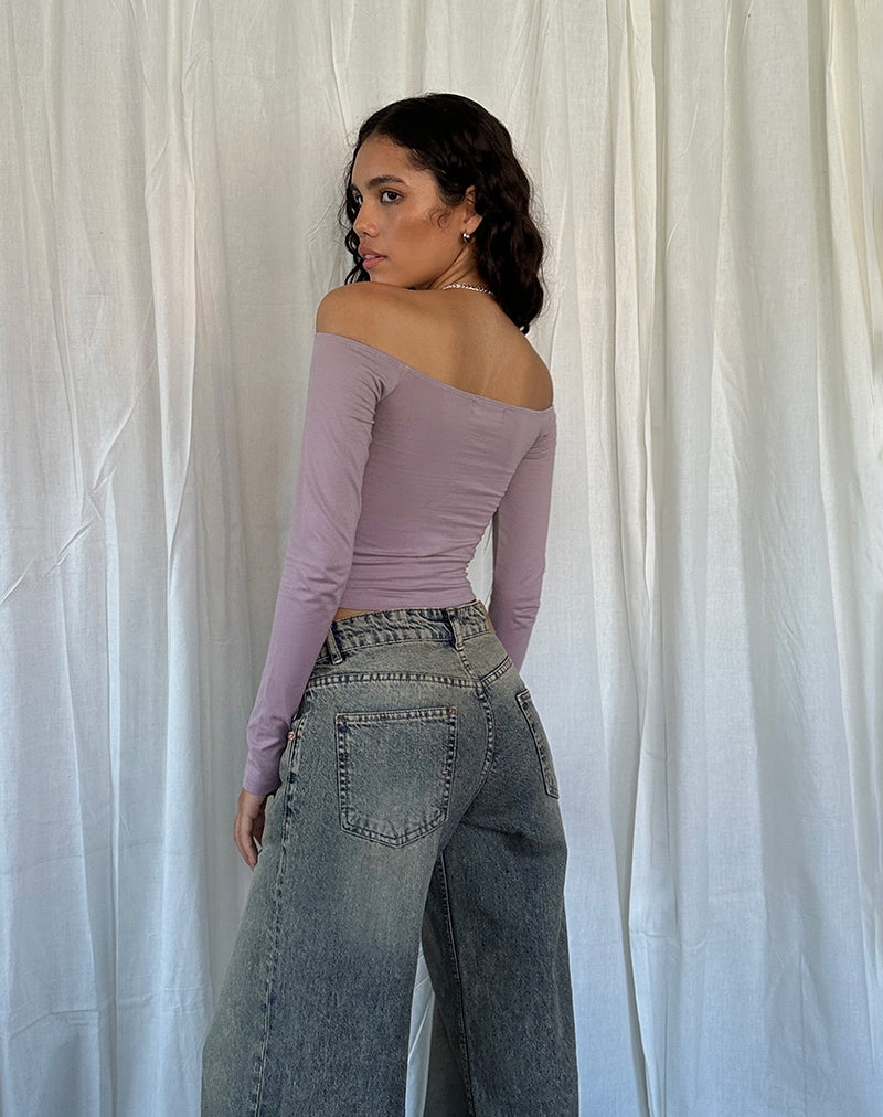 Image de Nauby Long Sleeve Bardot Top in Light Mauve Floral Lace