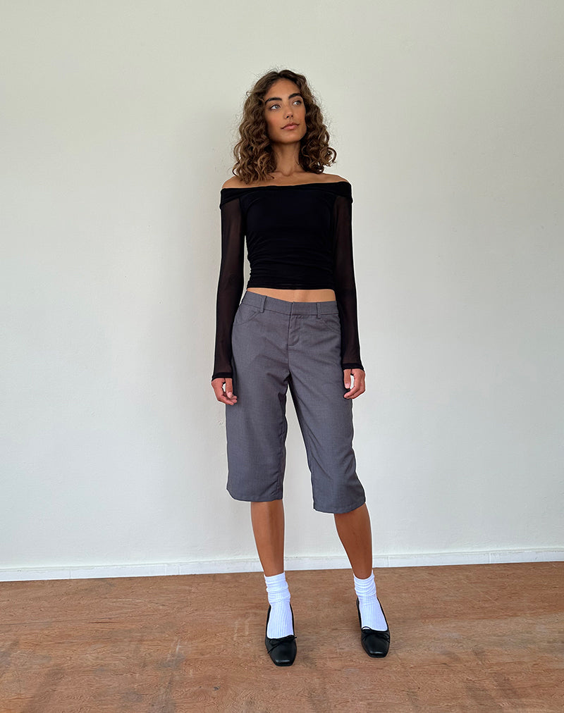 Image de Nauri Long Sleeve Bardot Top in Mesh Black