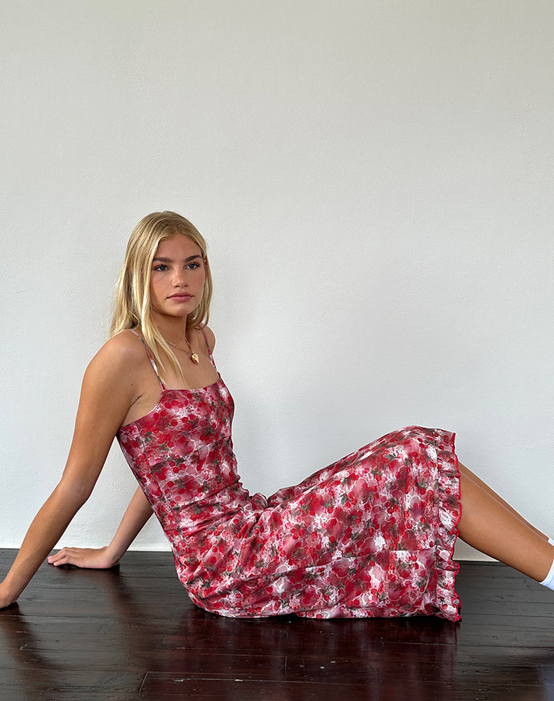 Image de la robe midi Nawari en dentelle imprimée Cherry