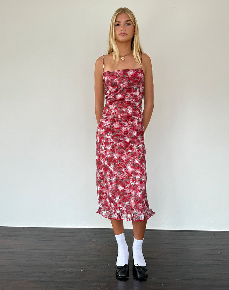 Image de la robe midi Nawari en dentelle imprimée Cherry