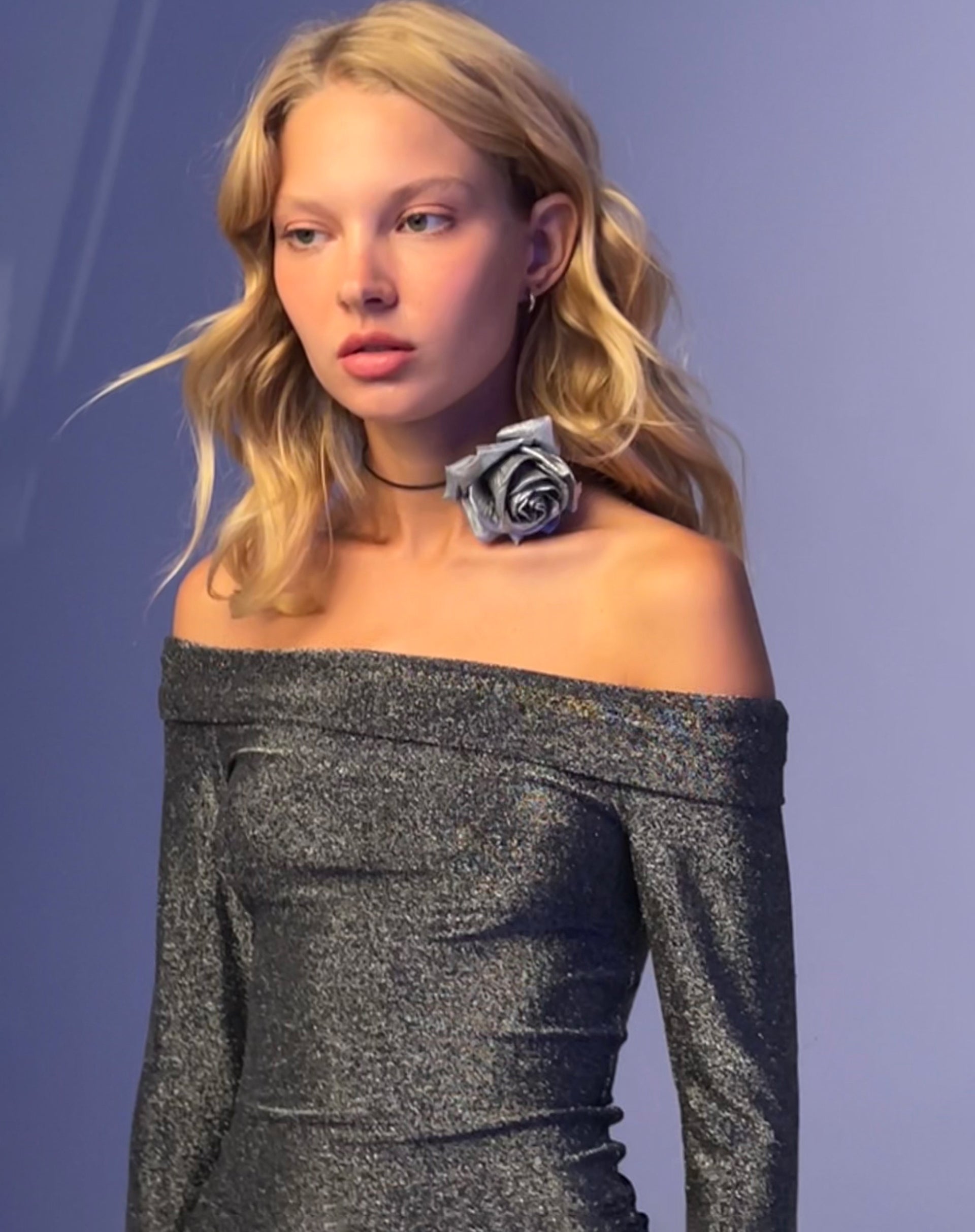 Image de Naysila Bardot Top in Black Shimmer