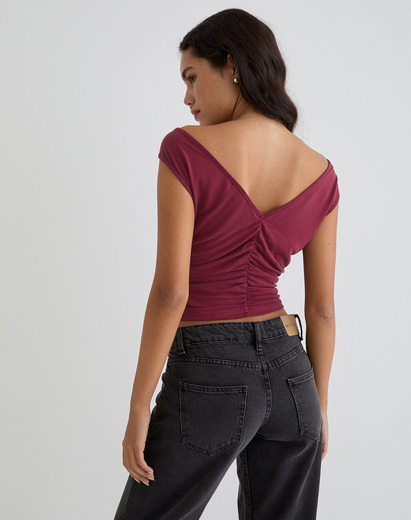 Image de Neida Drape Top in Cupro Burgundy