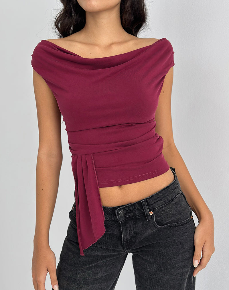 Image de Neida Drape Top in Cupro Burgundy