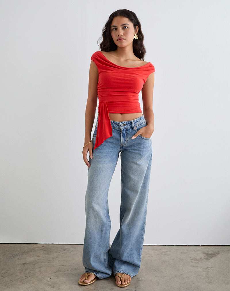Image de Neida Drape Top in Cupro Red