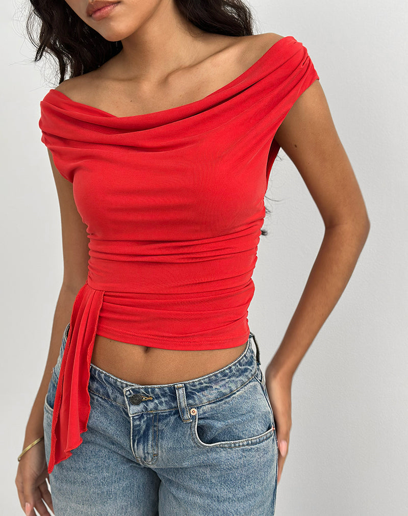 Image de Neida Drape Top in Cupro Red