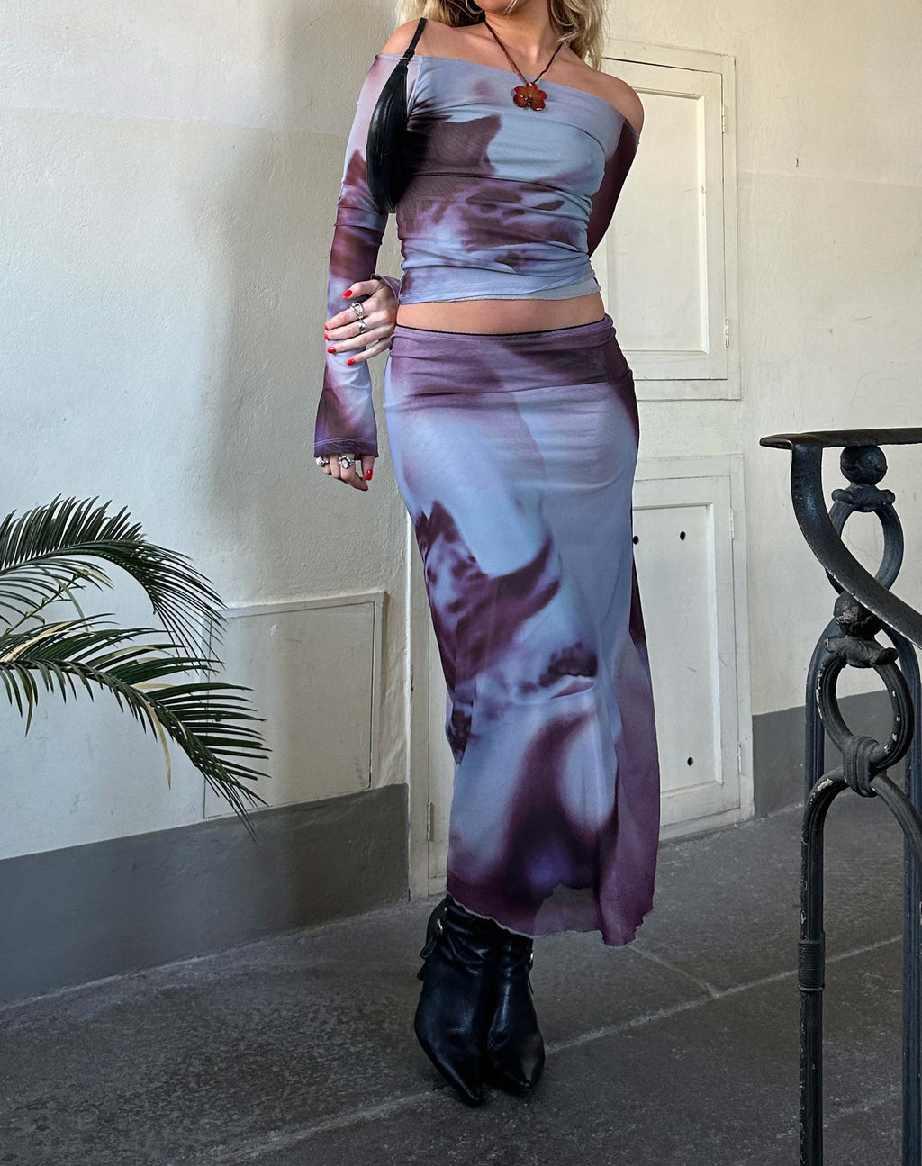 Jupe midi en maille à taille basse Lassie, grise Anatomie de la nature