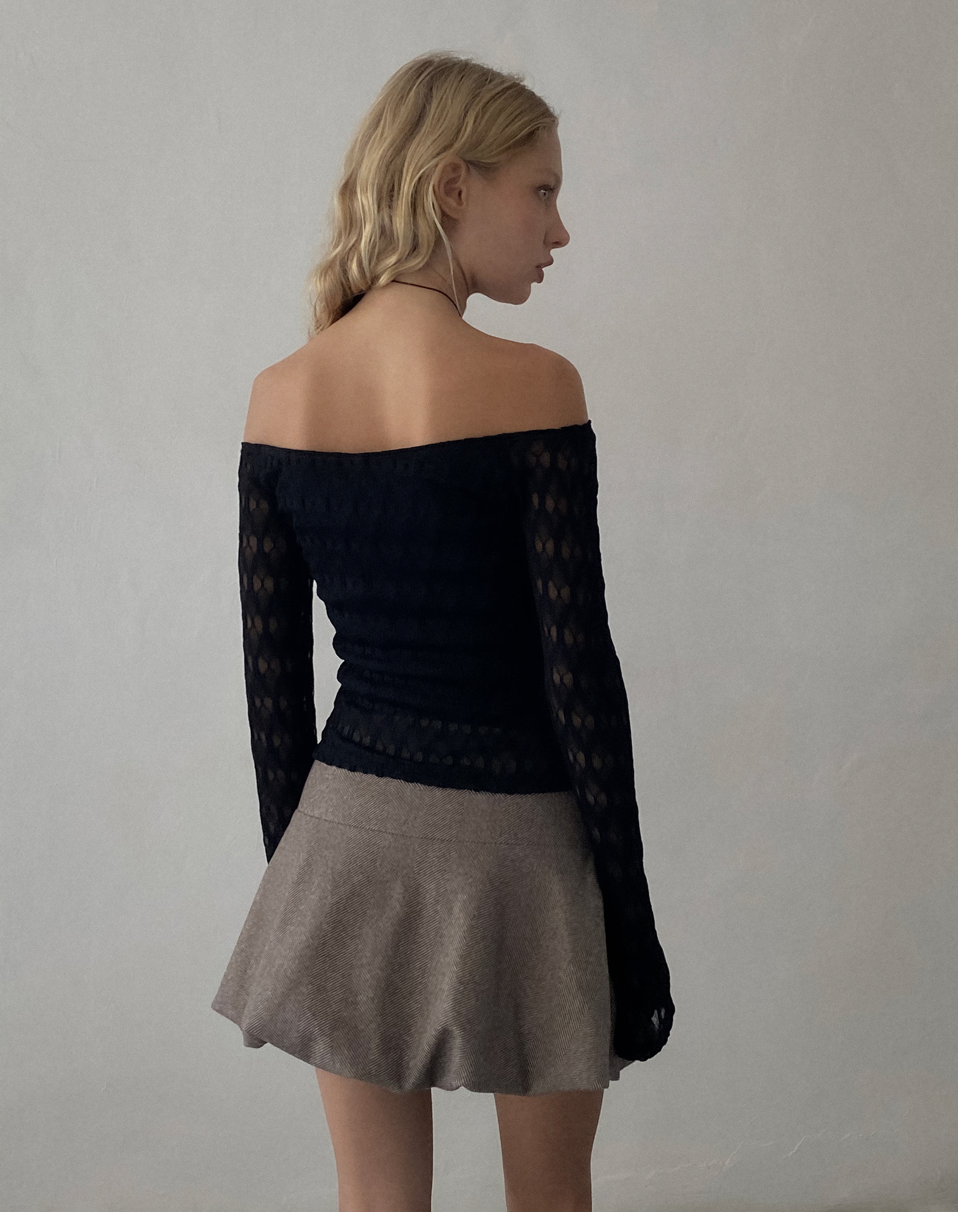 Image de Neira Long Sleeve Bardot Top in Textured Knit Black