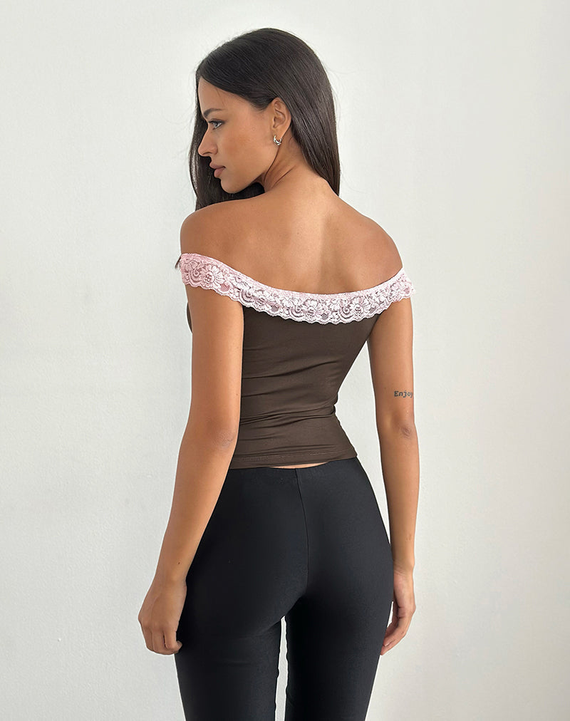 Image de Nesel Top in Brown Slinky Lace Pink
