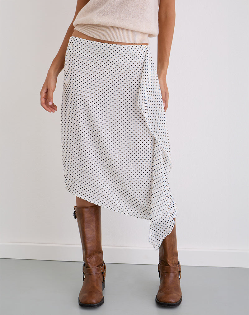Image of Neza Midi Skirt in White Basic Polka Black