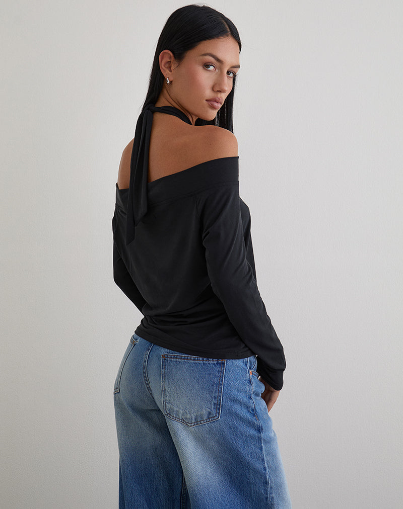 Image du haut à manches longues et col multicolore Nezuko en cupro noir