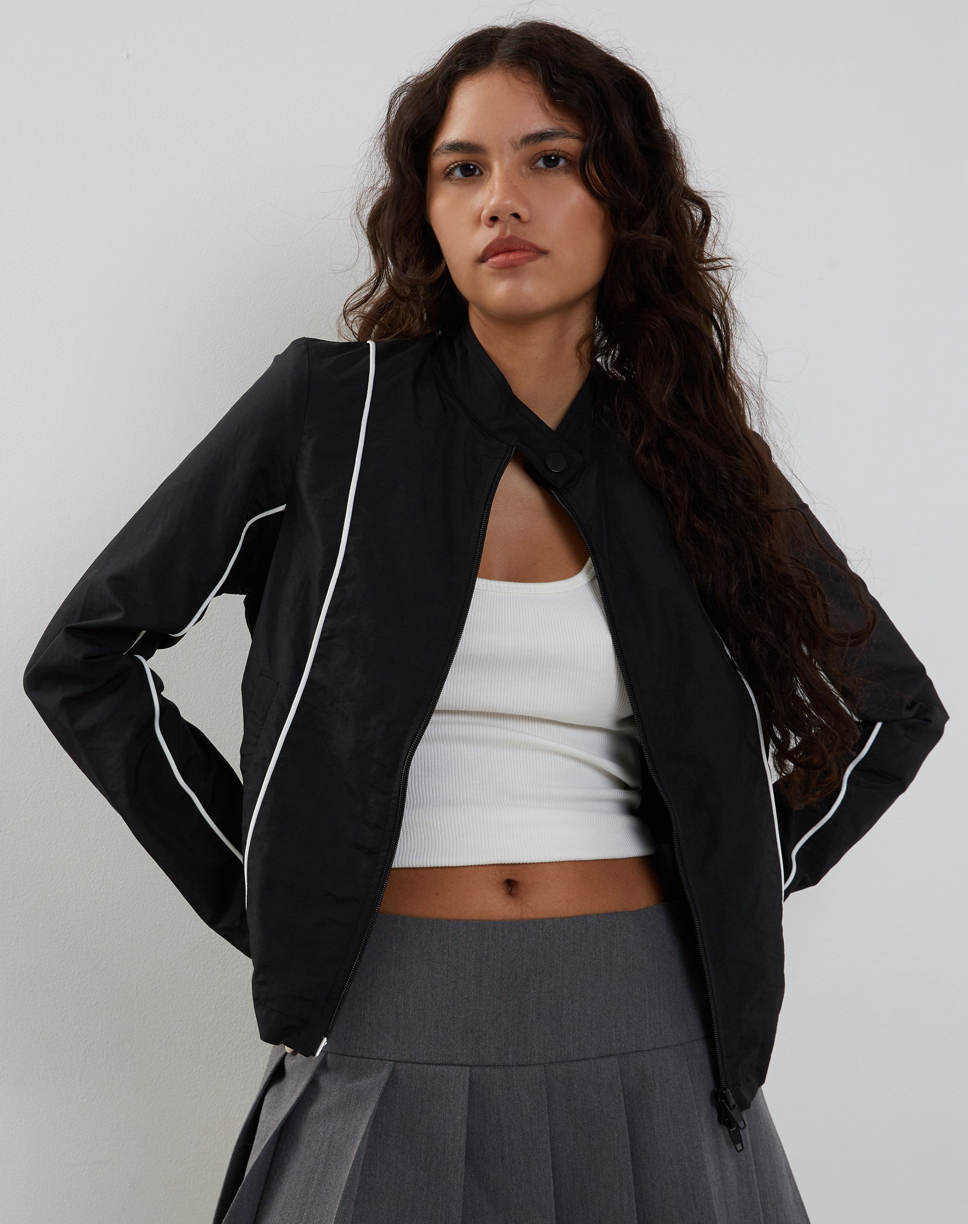 Image de Nila Zip Up Biker Jacket in Black Nylon