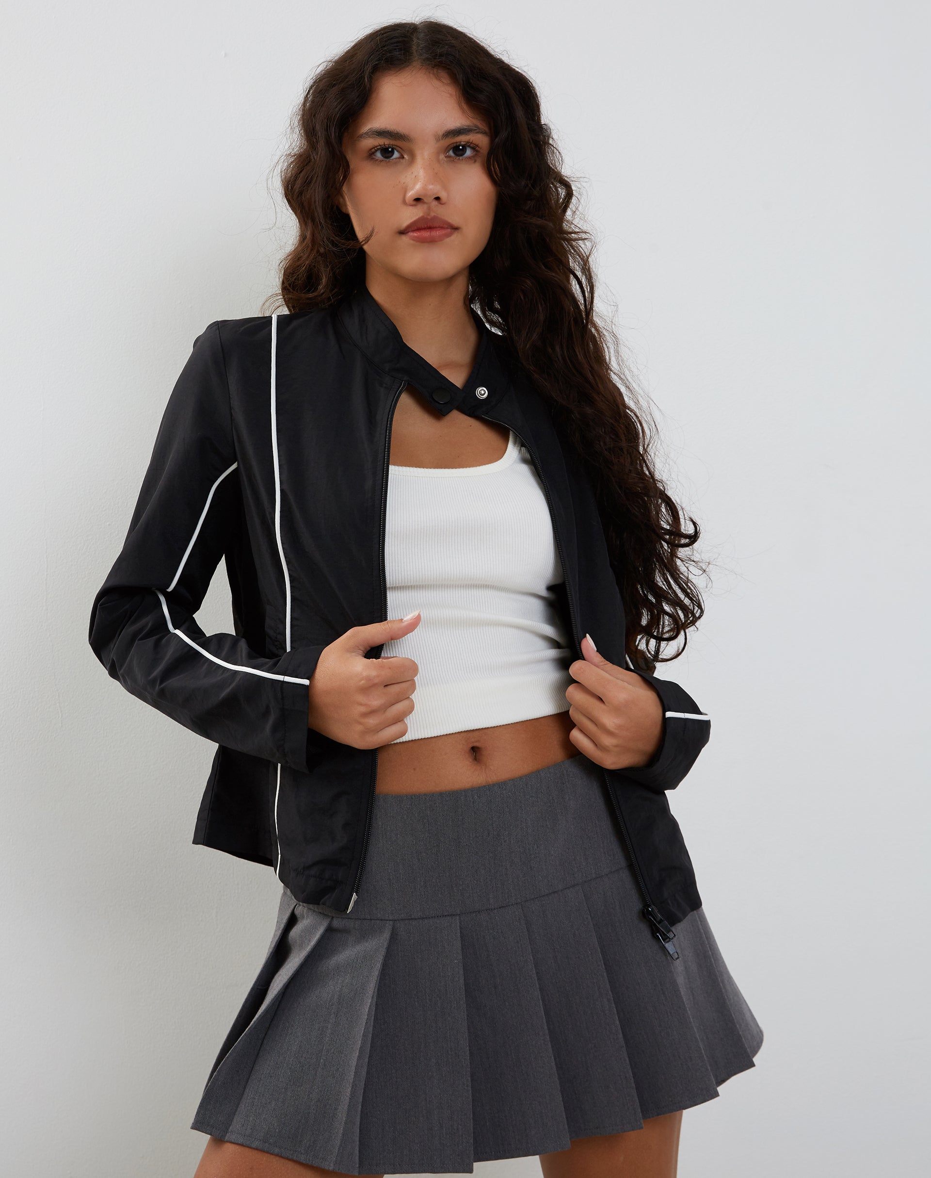 Image de Nila Zip Up Biker Jacket in Black Nylon