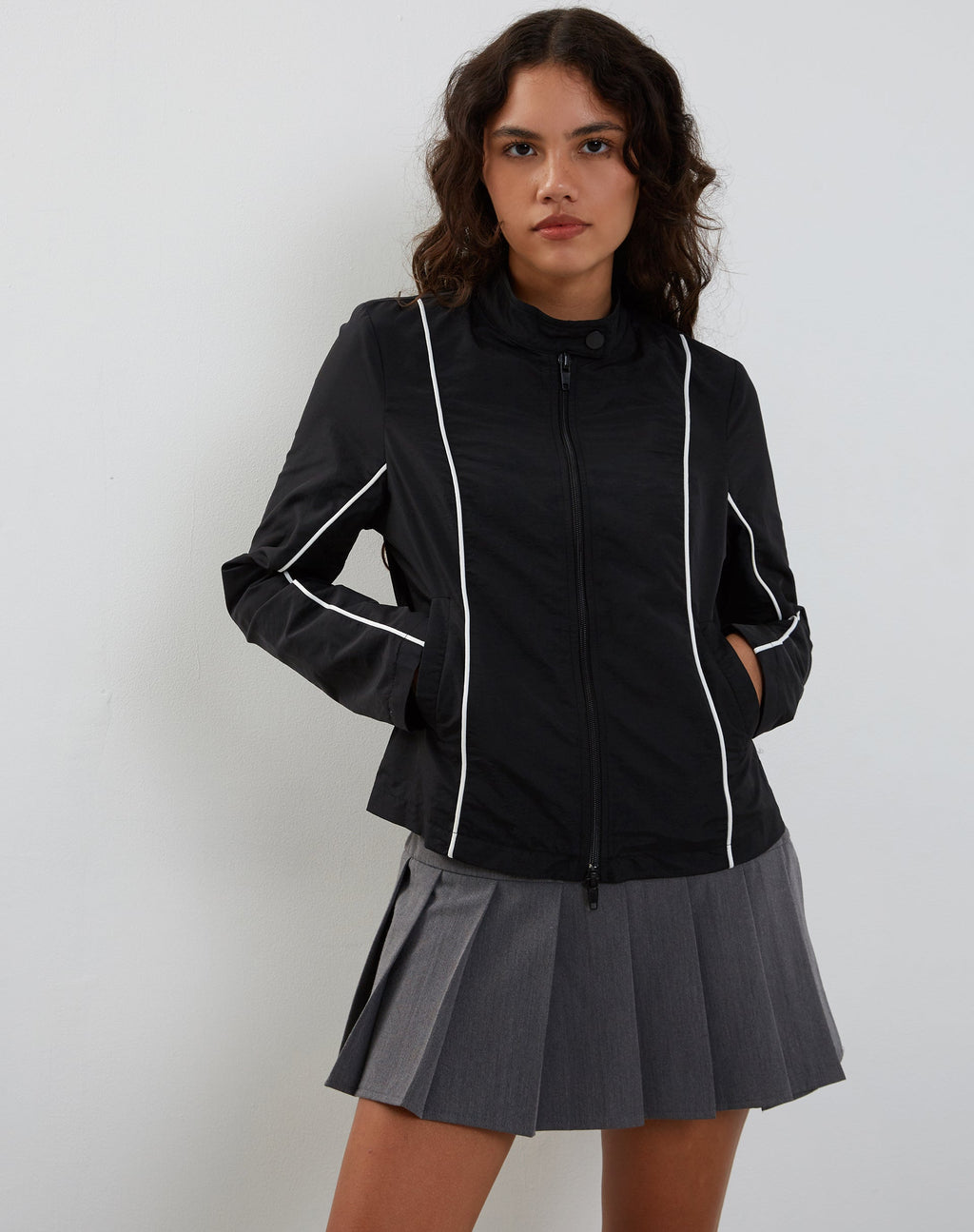 Veste de motard zippée Nila en nylon noir
