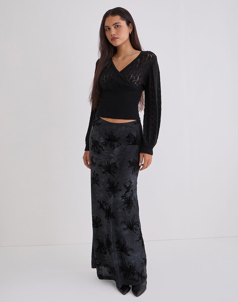 Image du haut cache-cœur Nilara en maille pointelle noire