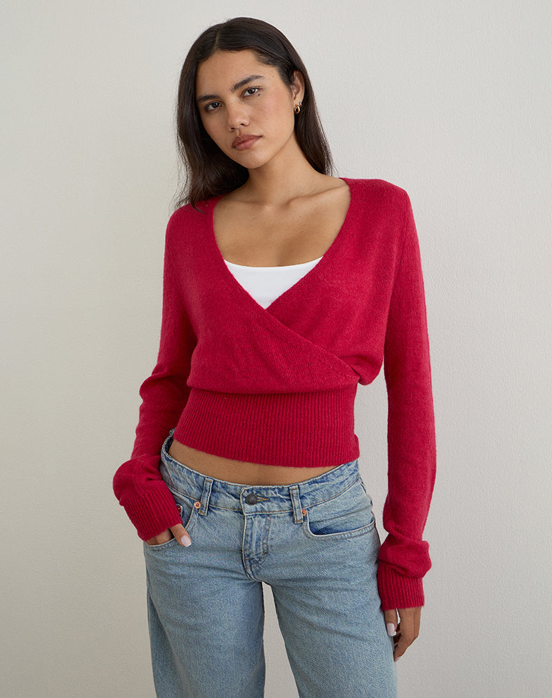 Image de Nilza Wrap Top in Knit Red