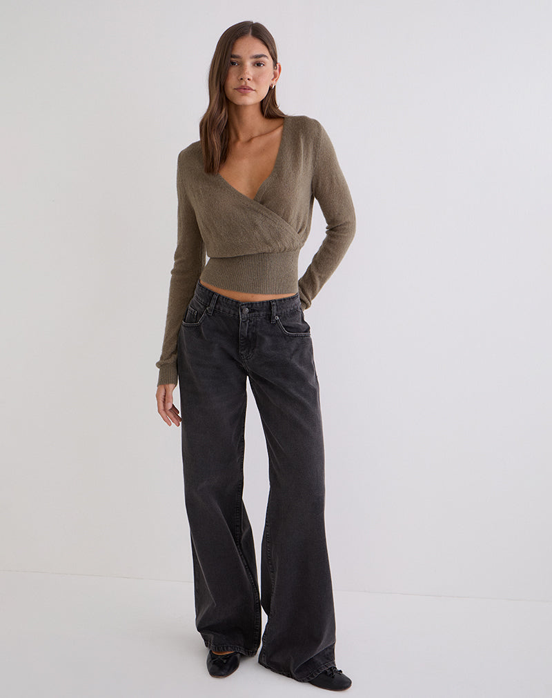 Image of Nilza Wrap Top in Knit Taupe