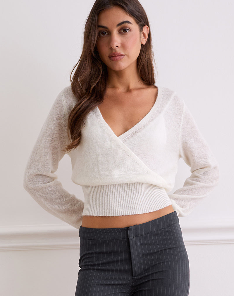Image de Nilza Wrap Top in Knit Off White