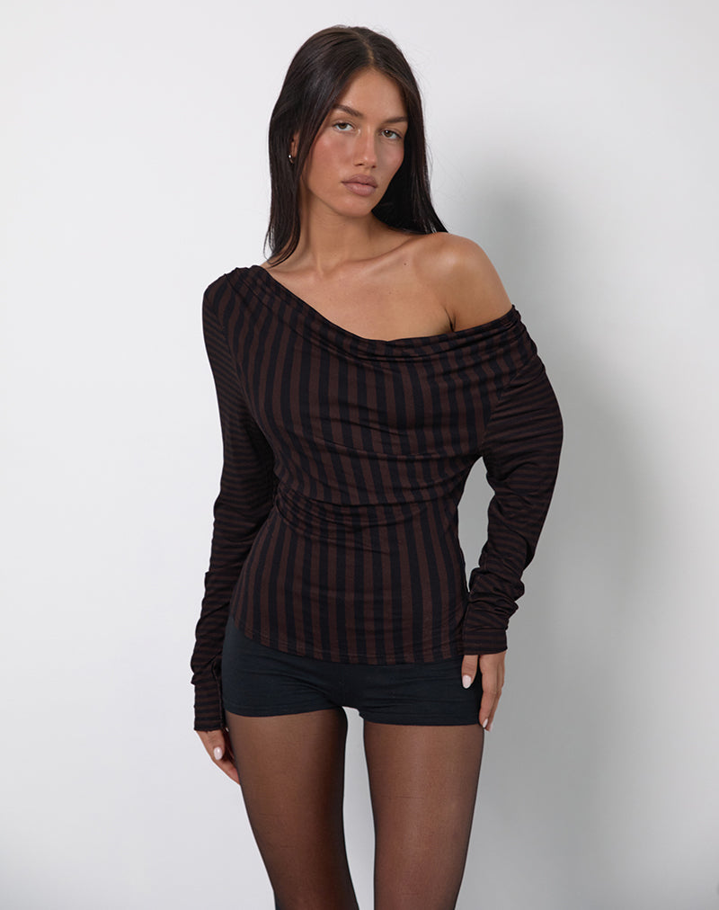 Top Nirmala à rayures diagonales et miniatures Maroon