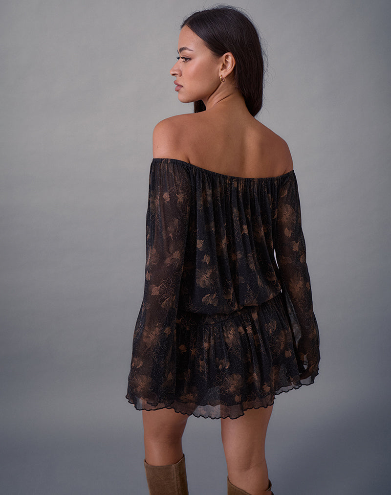Image of Nisha Long Sleeve Mini Dress in Black with Bronze Shimmer