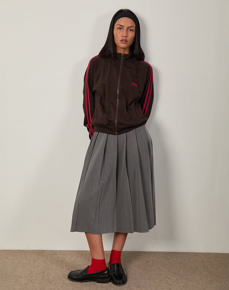 Image de la veste Niskala en chocolat amer avec reliure et broderie rouge adrénaline