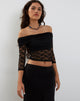 Image de Nixie Long Sleeve Bardot Top in Lace Black