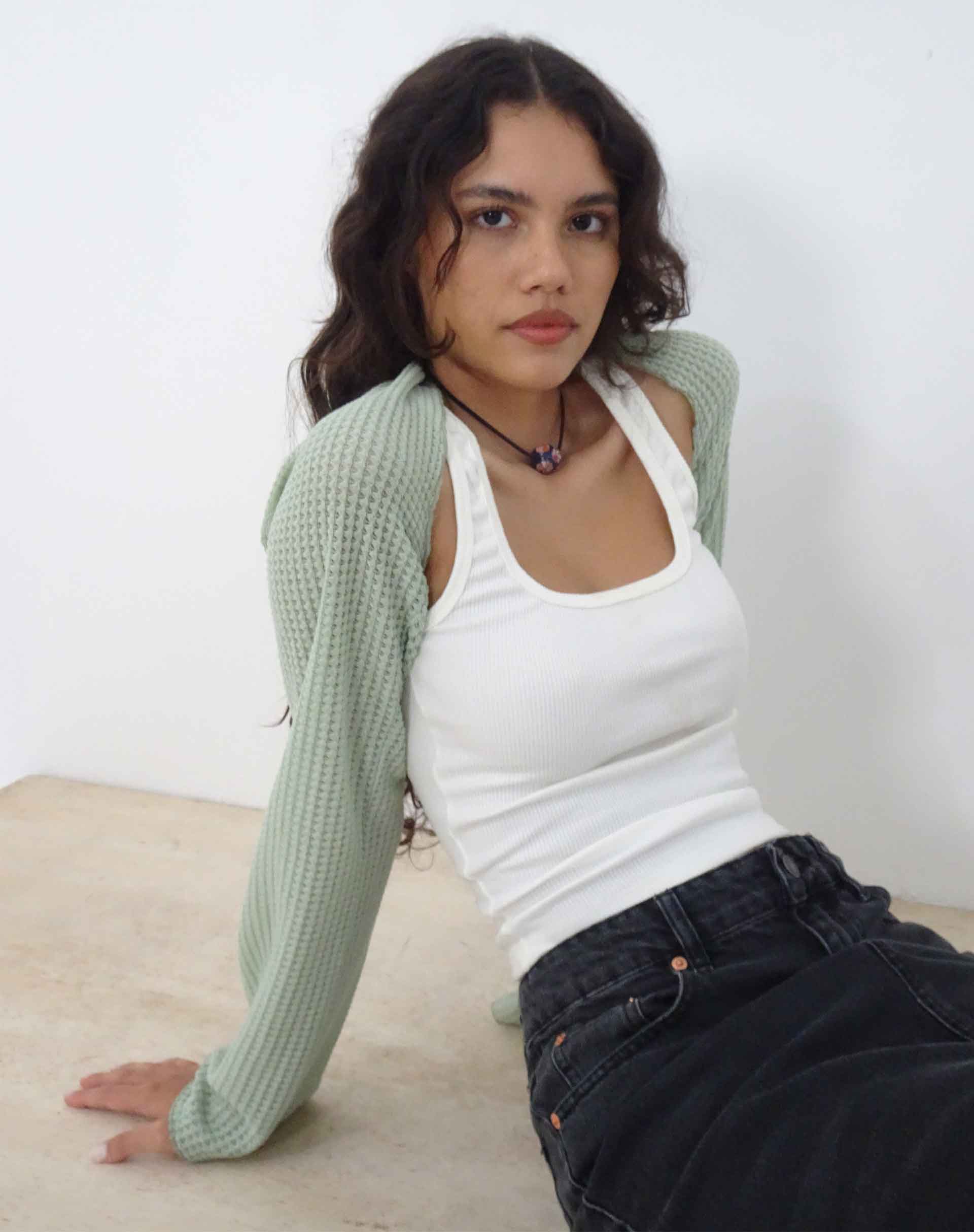 Image de Nobila Shrug Top in Sage Textured Crochet