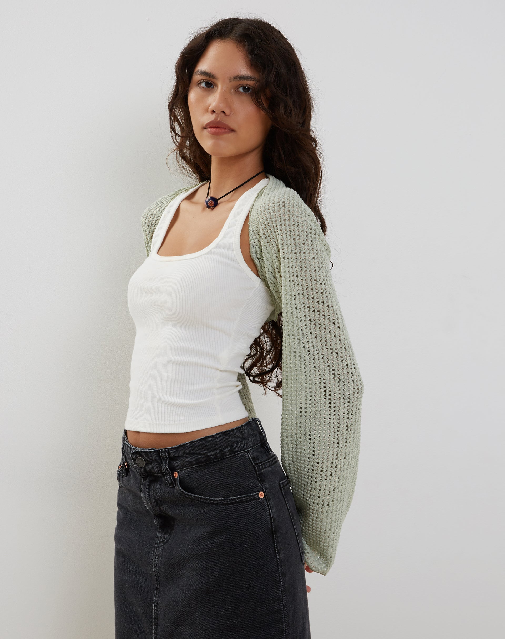 Image de Nobila Shrug Top in Sage Textured Crochet