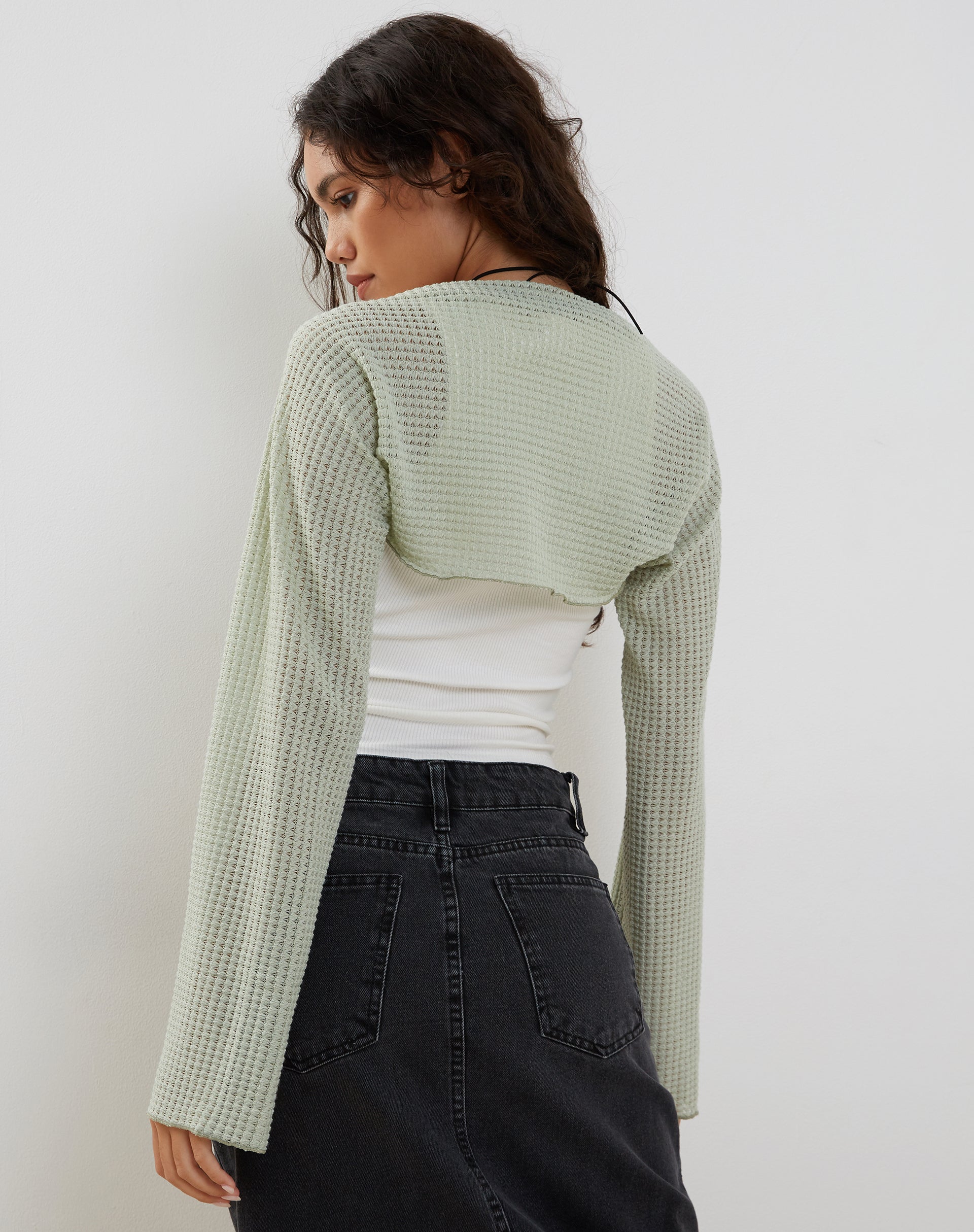 Image de Nobila Shrug Top in Sage Textured Crochet