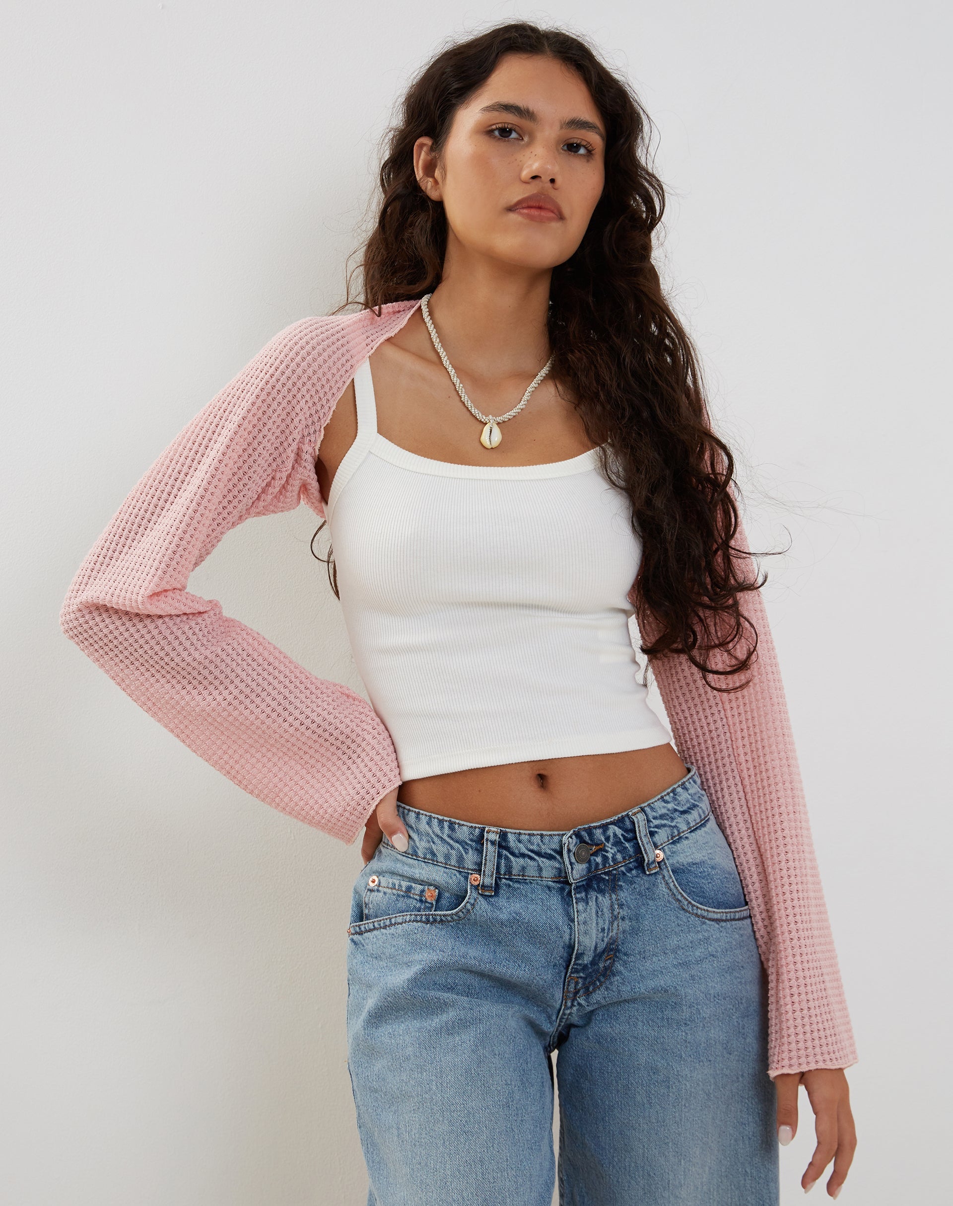 Image de Nobila Shrug Top in Salmon Textured Crochet