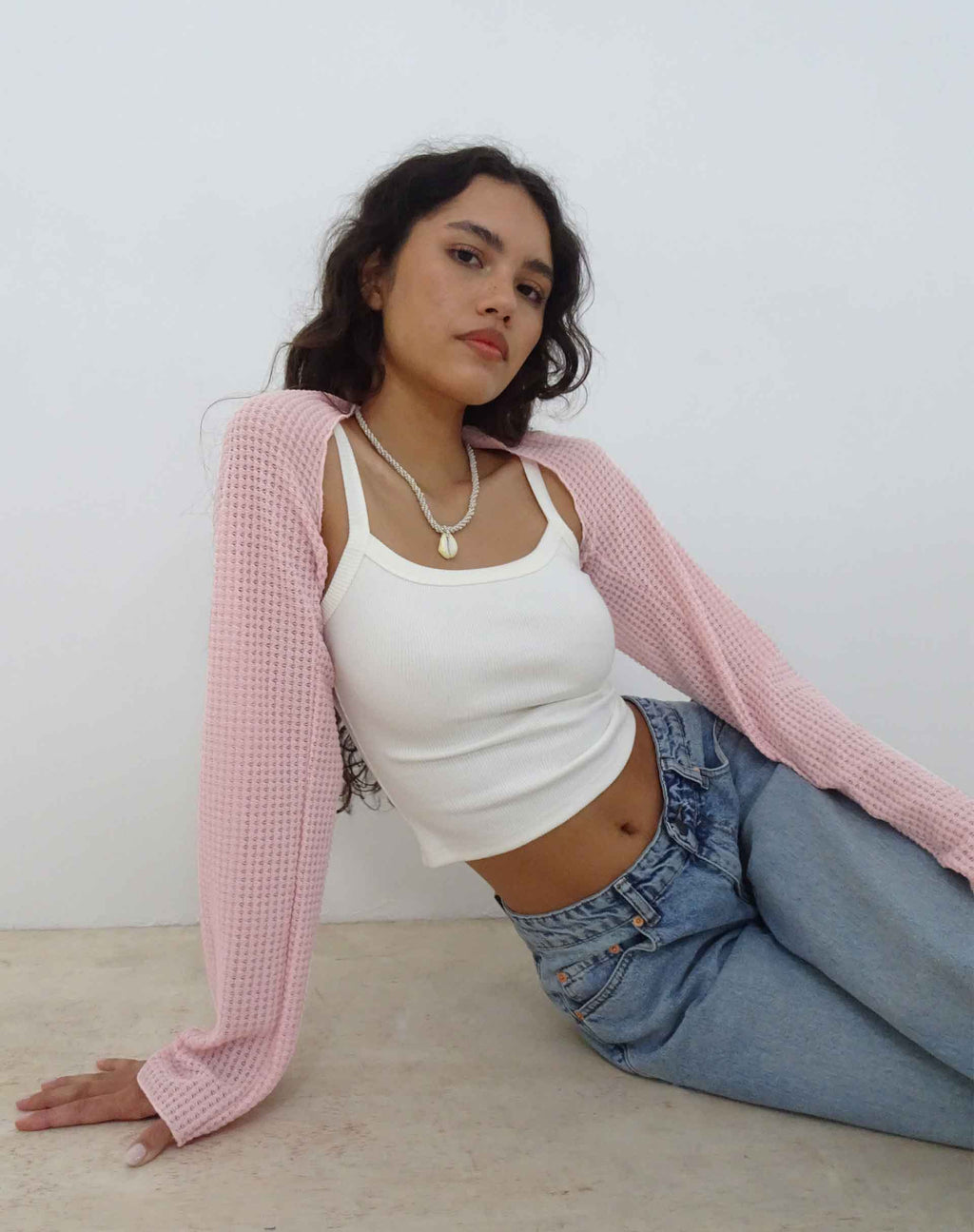 Nobila Shrug Top in Salmon Textured Crochet